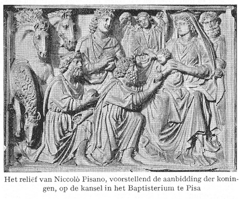 Nicol Pisano. De aanbidding der koningen. Baptisterium Pisa